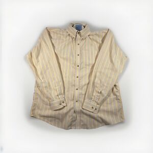LL Bean Long Sleeve Button Shirt Mens L Yellow Plaid Check Wrinkle Resistant